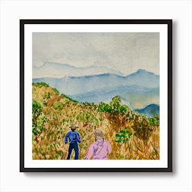 Two Hikers In The Mountains Art Print