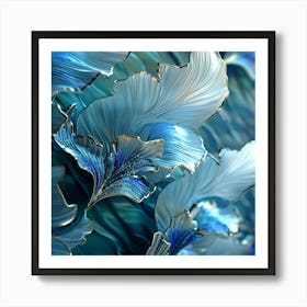 Abstract Blue Flowers 3d Background Art Print