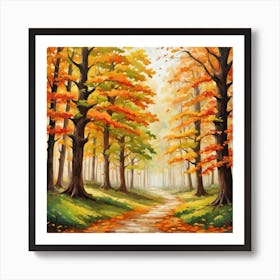 Forest In Autumn In Minimalist Style Square Composition 319 Art Print