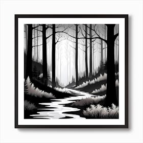 Black And White Forest, black and white monochromatic art 1 Art Print