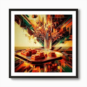 Breakfast of Chocolate bar and a glass of wine in a Serene Morning atmosphere Art Print