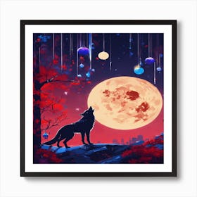 Moon And Wolf Art Print