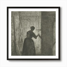 Woman Opening A Door Art Print