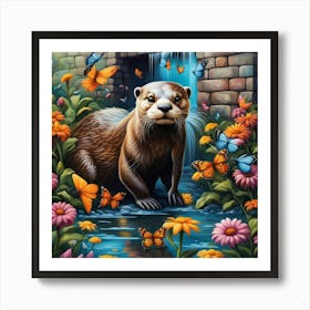 Otter By The Water Art Print