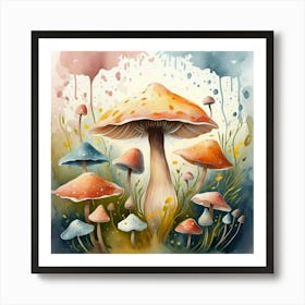 Watercolor Mushroom Painting Art Print