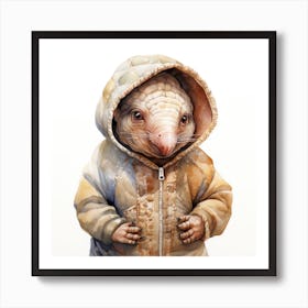 Watercolour Cartoon Armadillo In A Hoodie Art Print