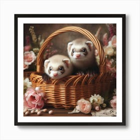 Ferrets In A Basket 1 Art Print