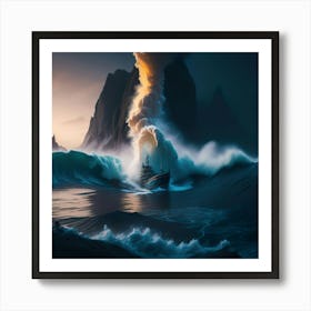 Boat In The Furious Ocean (27) Art Print