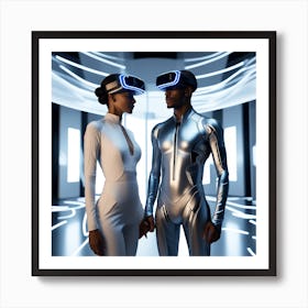 Futuristic Couple In Virtual Reality 7 Art Print