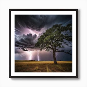 Lightning Over A Tree 1 Art Print