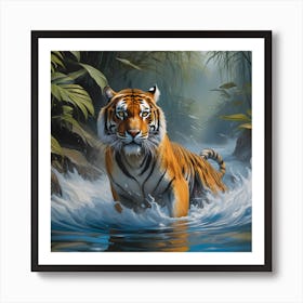 National Geographic Realistic Illustration Tigrer With Stunning Scene In Water (3) 1 Art Print