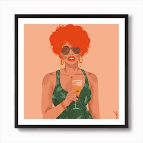 Sexy Woman Drinking A Cocktail Art Print