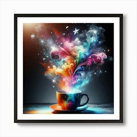 Coffee Cup With Colorful Smoke 1 Art Print