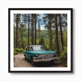 Vintage Car In The Forest Art Print