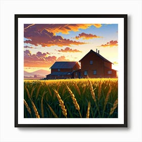 Sunset In A Wheat Field Art Print