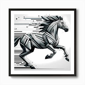 Horse Run In Black And White Line Art Illustration Art Print