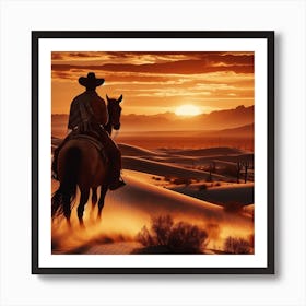 Sunset Cowboy On Horseback Art Print