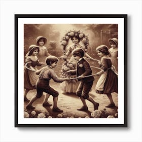 Victorian Children At Play - in sepia 1/4 Art Print