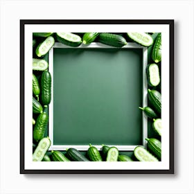 Frame Of Cucumbers On Green Background Art Print