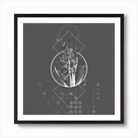 Vintage Dutch Hyacinth Botanical with Line Motif and Dot Pattern in Ghost Gray Art Print