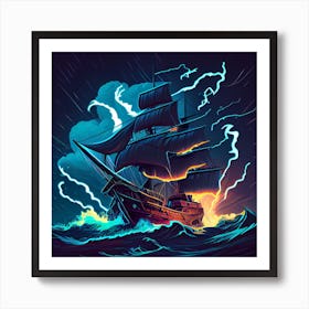 Pirate Ship In Stormy Sea 1 Art Print