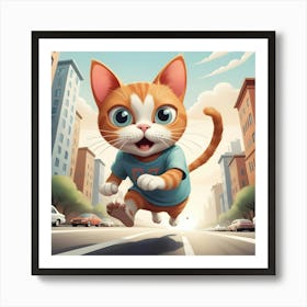 Cat Running In The City 2 Art Print