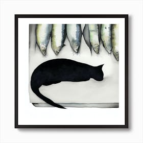 Back Cat And Sardines 2 Art Print