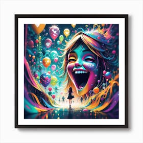 Colorful Girl With Balloons Art Print
