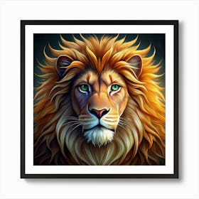 Close Up Portrait Of A Lion With Golden Mane Art Print