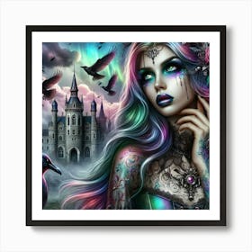 Gothic Girl With Crows 1 Art Print