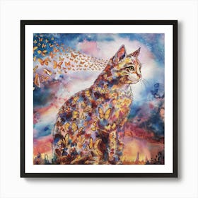 Butterfly Cat Watercolor Art Print