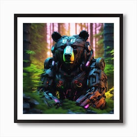 Robot Bear In The Forest Art Print