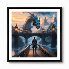 Man standing in front of a dragon Art Print
