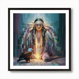 Native American Woman With Eagle Art Print