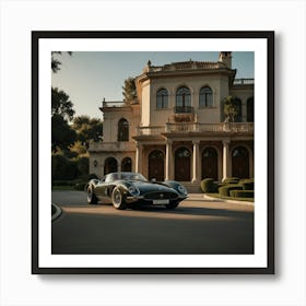 Classic Car In Front Of A Mansion Art Print