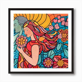 The Flaming June Colourful Art Print