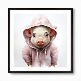 Watercolour Cartoon Pig In A Hoodie 1 Art Print