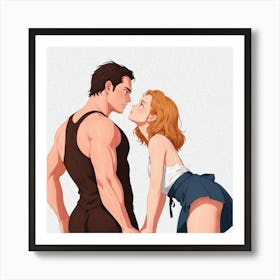 Anime Couple Kissing Art Print