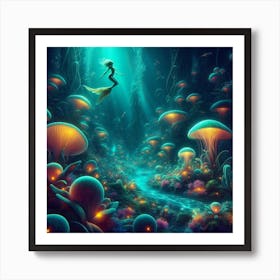 Mermaid In The Mushroom Forest Art Print