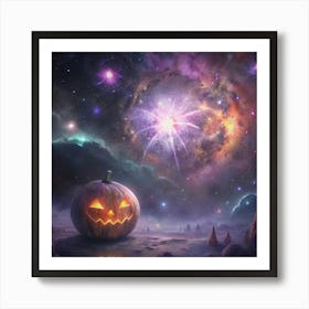 Halloween Pumpkin In Space 1 Art Print