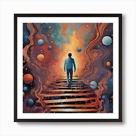 Man On Stairs wallart colorful print abstract poster art illustration design texture for canvas Art Print