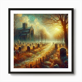 Van Gogh Madness: Masterful Surrealism of an Abandoned Cemetery in Arles | RHADS, Artstation Trending | Oil on Canvas, 3D Texture, Octane Render | Luminous Atmosphere in Ultra High Definition. Art Print