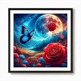 Roses And Butterflies 7 Art Print