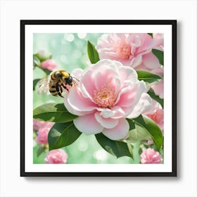 camelia and bee Art Print