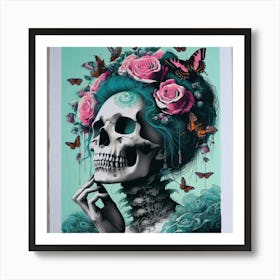 Woman with Skull on Face Art Print