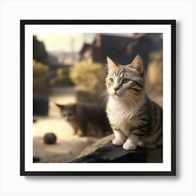 Cat On A Rock Art Print