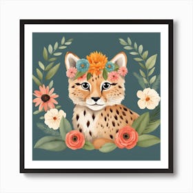 Floral Baby Lynx Nursery Illustration (29) Art Print
