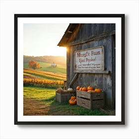 A Rustic Barn With A Weathered Wooden Sign Lean Against It Rolling Hills In The Background Transiti (1) 1 Art Print