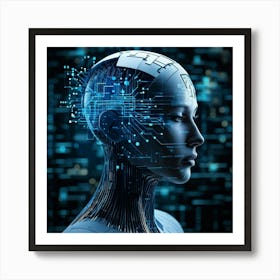 Abstract Head Silhouette Representing Cyber Security Geometric Shapes Interlocking To Form A Wallpa (1) 2 Art Print