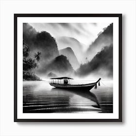 Firefly A Boat On A Beautiful Mist Shrouded Lush Tropical Island 2609 Art Print